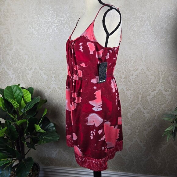 Hurley Size XL "Riley" Dress Adj. Spaghetti Strap Red Pink Elastic Waist NWT - Picture 7 of 16